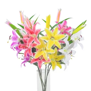 높은 품질 4 머리 인공 꽃 백합 100CM 단일 줄기 진짜 터치 실크 라텍스 백합 꽃 가짜 홈 웨딩 장식