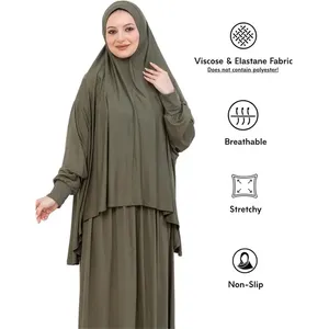 Robe de prière douce Prien pour femmes, ensemble abaya hijab musulman, tenue de prière longue en coton turc, vêtements islamiques pour le Ramadan OEM - Product Image 4