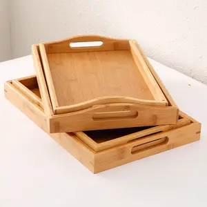 Customized Wood Tea Set Premium Bamboo Wooden Serving Tray Restaurant Bamboo Tray Natural Food Wood Tray
