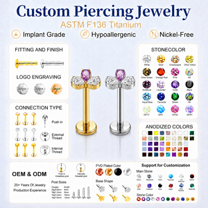 <span class=keywords><strong>Piercing</strong></span> <span class=keywords><strong>de</strong></span> cartilage en titane ASTM F136, violet transparent, à dos plat, fileté intérieurement, 8 mm, doré - Product Image 3