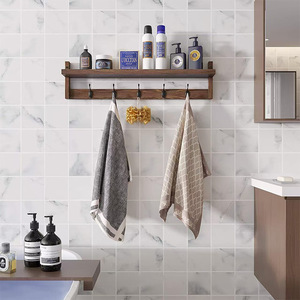 Wall Mounted Wooden Storage <b>Rack</b> With Hooks And <b>Shelf</b> For Entryway Living Room Bedroom Closet Organizer Punch Free Installation - Product Image 2