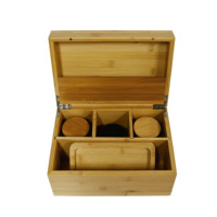 Boîte de rangement artisanale en bambou de grande taille avec plateau roulant et compartiments détachables pour herbes et accessoires