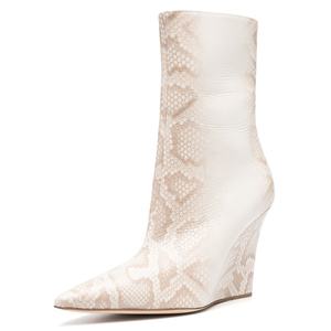 <span class=keywords><strong>Bottines</strong></span> sur mesure grande taille à bout pointu en cuir PU effet <span class=keywords><strong>serpent</strong></span>, <span class=keywords><strong>bottines</strong></span> à talon compensé pour femmes, fournisseur - Product Image 1