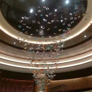 酒店大堂项目花形玻璃枝形吊灯制造商定制光