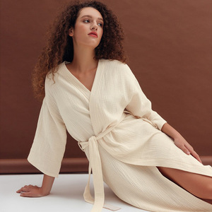 Accappatoio da <span class=keywords><strong>Donna</strong></span> in Puro Cotone Color Albicocca, Elegante e Traspirante, per Hotel, Pensioni e Abbigliamento da Casa. - Product Image 3