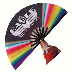 Éventail Arc-en-ciel Grand Format 33 cm en Polyester Satiné et Bambou, avec Logo Personnalisé Imprimé, Technique Sculptée, pour la Fierté Gay - Product Image 2