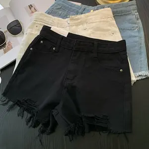 Celana Pendek Denim Katun Versi Korea Musim Panas Jeans Pinggang Tinggi Saku Celana Pendek Jeans Longgar Wanita
