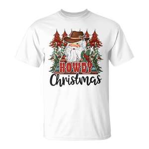 Camiseta Unisex de Manga Corta con Cuello Redondo, Diseño Navideño de Vaquero del Oeste, Promocional para Adultos - Product Image 1