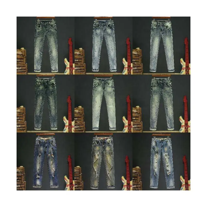 Người đàn ông rắn đôi đầu gối làm việc jeans denim họa sĩ quần tùy chỉnh thợ mộc jeans vận chuyển hàng hóa quần người đàn ông của jeans