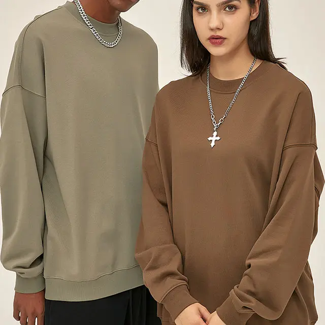 เสื้อกันหนาวผ้าฝ้ายโอเวอร์ไซส์สำหรับผู้ชายเสื้อคอกลมพิมพ์โลโก้ออกแบบได้ตามต้องการ
