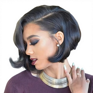 Perruque Courte Femme Effet Cheveux Naturels Raie Latérale Frange Côté Volumineuse Bob Court Lisse Fibre Haute Température Meilleure Vente - Product Image 1