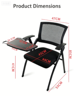 Chaise de conférence ergonomique empilable moderne en maille avec tablette d'écriture fixe et pliable pour la maison, le bureau, l'école et les salles de réunion (vente en gros)