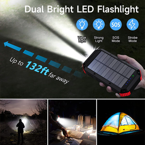 Eshine แบตสำรองพลังงานแสงอาทิตย์แบบพกพาไร้สาย 30000mah กันน้ำ 18W ชาร์จเร็ว พาวเวอร์แบงค์สำหรับเดินทาง พร้อมไฟ LED - Product Image 6