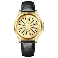 Montre pour homme, boîtier en acier inoxydable or rose, bracelet en cuir de vache marron, mouvement Miyota Quartz, résistance à l'eau 3BAR, 42 mm, logo personnalisé