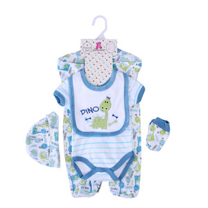 Ensemble de 5 pièces de vêtements pour nouveau-né, comprenant barboteuse, combinaison, body et bavoir, en coton, pour boutiques de vêtements pour enfants, en gros, en stock - Product Image 4