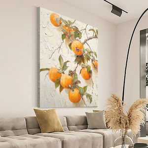 Hand Painted Oil <b>Painting</b> Still Life Persimmon <b>Fruit</b> Art For Living Room Sofa Wall Decor Modern Minimalist Style - Product Image 3