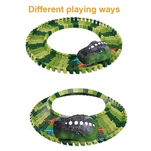 Giocattolo a batteria per pista di dinosauro da 183 pezzi per pista da corsa per slot per bambini con pacchetto personalizzato supportato dalla luce - Product Image 4