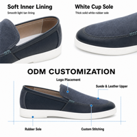 Nouvelles Chaussures Décontractées Homme 2026 – Mocassins à Enfiler en Cuir Véritable Bleu Marine et Gris avec Semelle Blanche Respirante – Idéales pour la Marche Quotidienne