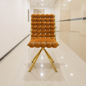 Silla de comedor de oro Matel moderna de lujo ligero, mesa y silla de cuero de terciopelo con respaldo simple, silla de comedor para casa - Product Image 3