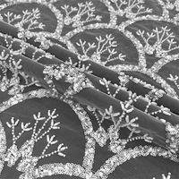 Tissu en maille transparente brodé de sequins et de perles, motif feuille, pour robe de mariée, sari, prêt-à-porter