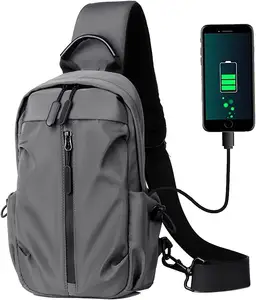 BSCI Sling Bag Crossbody Backpack Shoulder Bag For Men Women With USB Charger Port For Hiking Walking Biking Travel Cycling