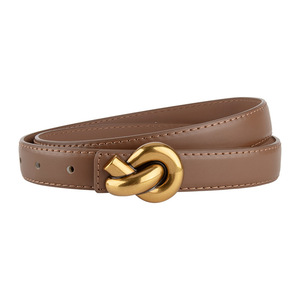Cinturón Fino de Cuero Genuino con Botón de Churro para Mujer, Decoración de Moda de Alta Clase, Combina con Todo para Jeans y Faldas - Product Image 2