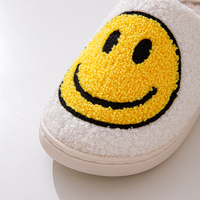 Pantoufles en forme de visage souriant pour femmes, en peluche douce, style rétro, confortables, pour l'intérieur et l'extérieur