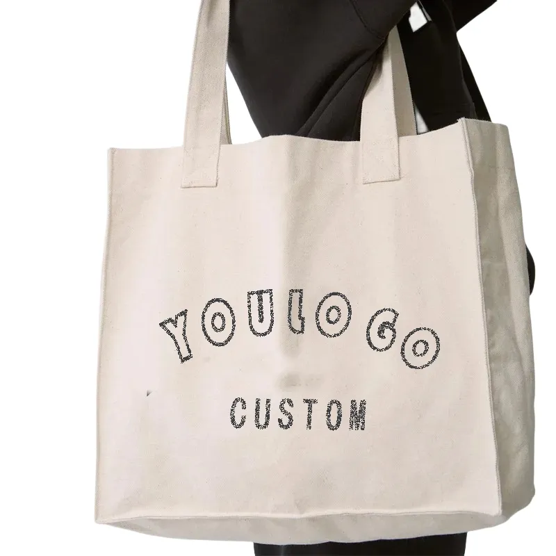 Özel baskılı Logo ile % özel Logo geri dönüşümlü büyük tuval pamuklu alışveriş çantası bez plaj çantası