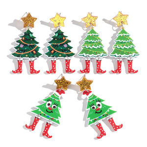 ต่างหูอะคริลิคแบบห้อย ลายกราฟฟิตี้ขี้เล่น ต้นคริสต์มาสสีเขียว รองเท้าบูทสีแดง หมวกคริสต์มาสสีทองวิ้งๆ  สำหรับคริสต์มาสปี 2026 - Product Image 1