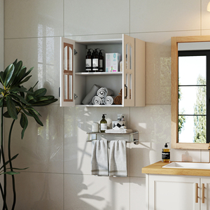 Wall Cabinet Glass Door Display Floating Cabinet With Adjustable <b>Shelves</b> <b>For</b> Bathroom <b>Kitchen</b> Living - Product Image 3