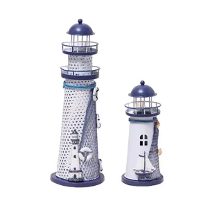 Hot Sale Tabletop Metal Lighthouse Nautical Themed Ornaments Rustic Decorative Home Decoration Ocean Sea Beach Lighthouse Statue