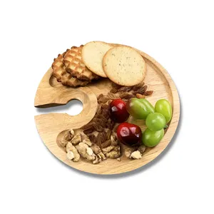 Wholesale Custom Logo Rubber Wood Appetizer Plate Wooden Trays Serving For Cocktail Wine Party