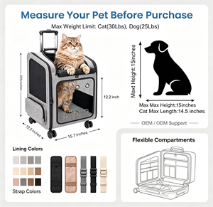 Wholesale Extra Large Durable OEM/ODM <strong>Backpack</strong> Oxford Fabric Collapsible Pet Carrier <strong>Backpack</strong> <strong>Wheels</strong> for Travel/Hiking/Outdoor - Product Image 4