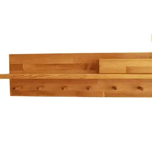 Junji Hot Badezimmer Holz regal mit Haken Wand schwimmende Regale ländlichen Holz Schlüssel halter Regal