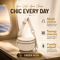 Sac banane personnalisé en polyester à carreaux avec fermeture éclair, bandoulière large réglable, sac de taille croisé pour femme, idéal pour les voyages et l'usage quotidien