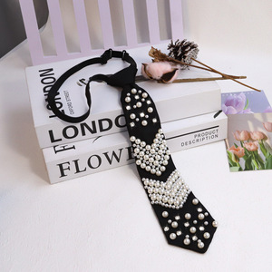 Accessoire de chemise pour femme, cravate en perles et strass, style japonais, sans nœud, mode scolaire décontractée, corsage en polyester monochrome - Product Image 1