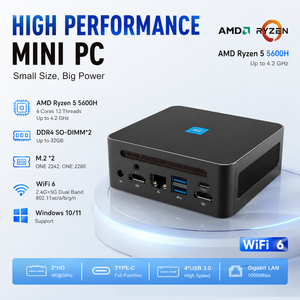 Мини-ПК AMD Ryzen 5 5600H с Windows 11 Pro, поддержкой трех экранов, WiFi6, настольный компьютер с DDR4 RAM, 2x M.2 SSD, мини-хост для бизнеса - Product Image 1