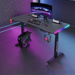 Bureau de jeu LED RGB avec plateau en fibre de carbone, bureau réglable en hauteur électrique, table d'ordinateur ergonomique pour le jeu et le bureau - Product Image 1