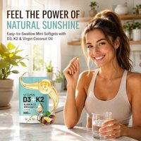 Capsules de vitamine D3 K2 en gélules molles 10 000 UI D3 200 mcg K2 Huile de noix de coco Sans produits laitiers Sans gluten 60/90/120/180 unités