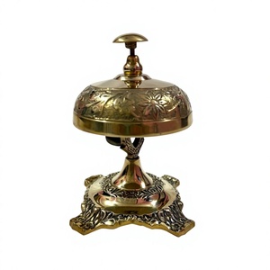 Cloche de réception élégante en laiton doré à motif floral, cloche à bouton décorative vintage pour hôtel, service, comptoir de restaurant, bureau - Product Image 3