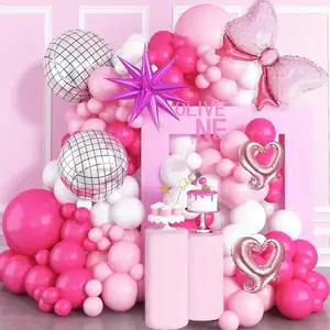 Princesse Rose Ballon Guirlande Arc Kit Argent Disco Ball Ballons pour Filles Femmes Anniversaire De Mariage Décorations