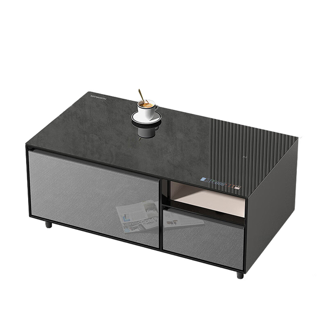 Smart Coffee Table Fridge with Built-in Refrigerator and Speaker Cooling Center Tea Table with Wireless Charging