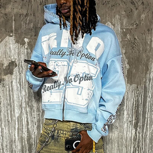 Huili Bán Buôn 100% Bông Nặng Zip up Hoodies Biểu Tượng Tùy Chỉnh In Cổ Điển Rửa Người Đàn Ông Sunfaded Rhinestone Áo Đồ Họa - Product Image 1