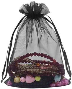 Sacs en organza noir 5x7 pouces 100 pièces, sacs en maille pour bonbons, pochettes à bijoux, sachets vides à cordon pour cadeaux de mariage - Product Image 3