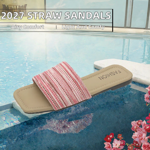 GON22 Sandali a Punta Quadrata in <span class=keywords><strong>Paglia</strong></span> Intrecciata - <span class=keywords><strong>Ciabatte</strong></span> Piatte Traspiranti e Leggere per Donne - Product Image 3