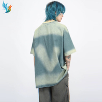 T-shirt vintage vert tie-dye pour homme, effet vieilli, brodé, style streetwear décontracté
