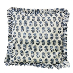 Fundas de almohada de algodón bohemio hechas a mano, funda de cojín con volantes con estampado de bloque indio, cojines florales, rifa Bohemia decorativa - Product Image 3