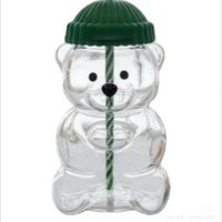 Tasse à café en verre motif ours dessin animé avec couvercle, design mignon, paille intégrée, gobelet portable pour enfants, moderne, compatible lave-vaisselle, personnalisable