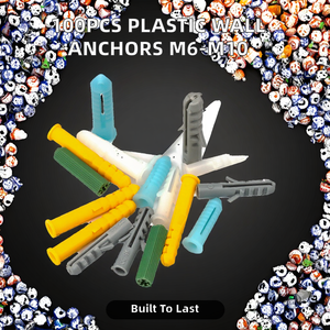 100 pièces/sac, tube d'expansion en plastique, bouchon en caoutchouc, chevilles murales, chevilles murales à nervures M6 M8 M10, <span class=keywords><strong>vis</strong></span> autotaraudeuses - Product Image 2