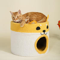 Cave pour chat en velours Teddy à 2 niveaux en forme de Shiba Inu avec griffoir en sisal naturel antidérapant et stable pour intérieur